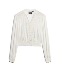 LS LACE TRIM SMOCKED BLOUSE | OFF WHITE