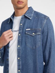 GUESS JEANS GJ SLIM LS DENIM SHIRT-INDIGO ΠΟΥΚΑΜΙΣΟ ΑΝΔΡΙΚΟ | DARK BLUE