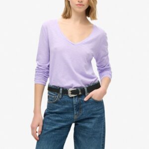 SUPERDRY BOUT LONG SLEEVE V NECK JERSEY TOP ΜΠΛΟΥΖΑ | PURPLE