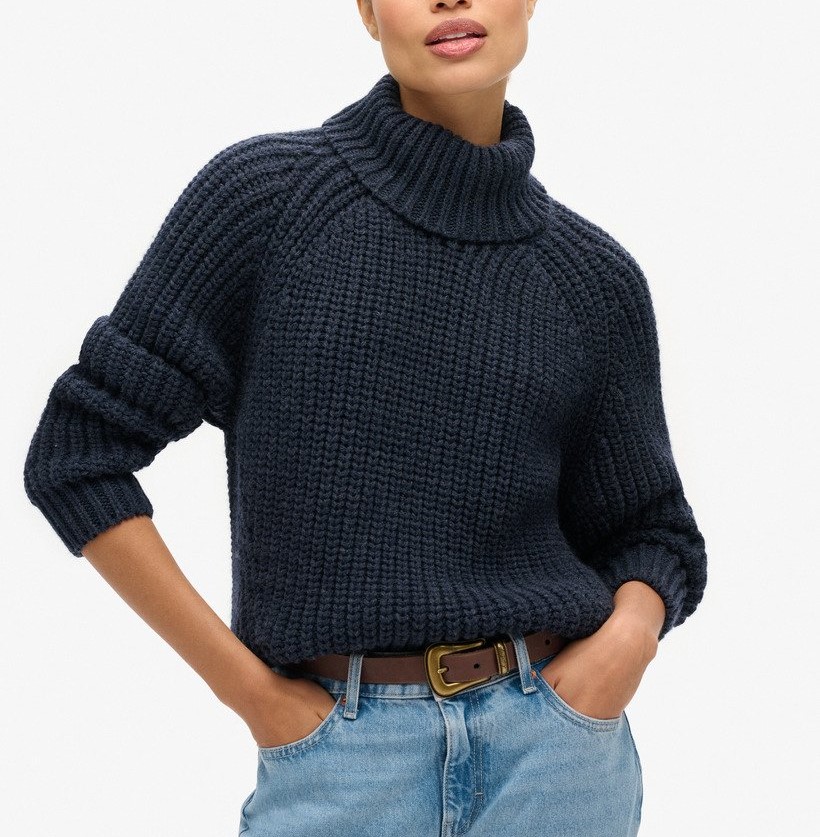 SUPERDRY OVIN SLOUCHY STITCH ROLL NECK ΠΛΕΚΤΟ ΓΥΝΑΙΚΕΙΟ | DARK BLUE