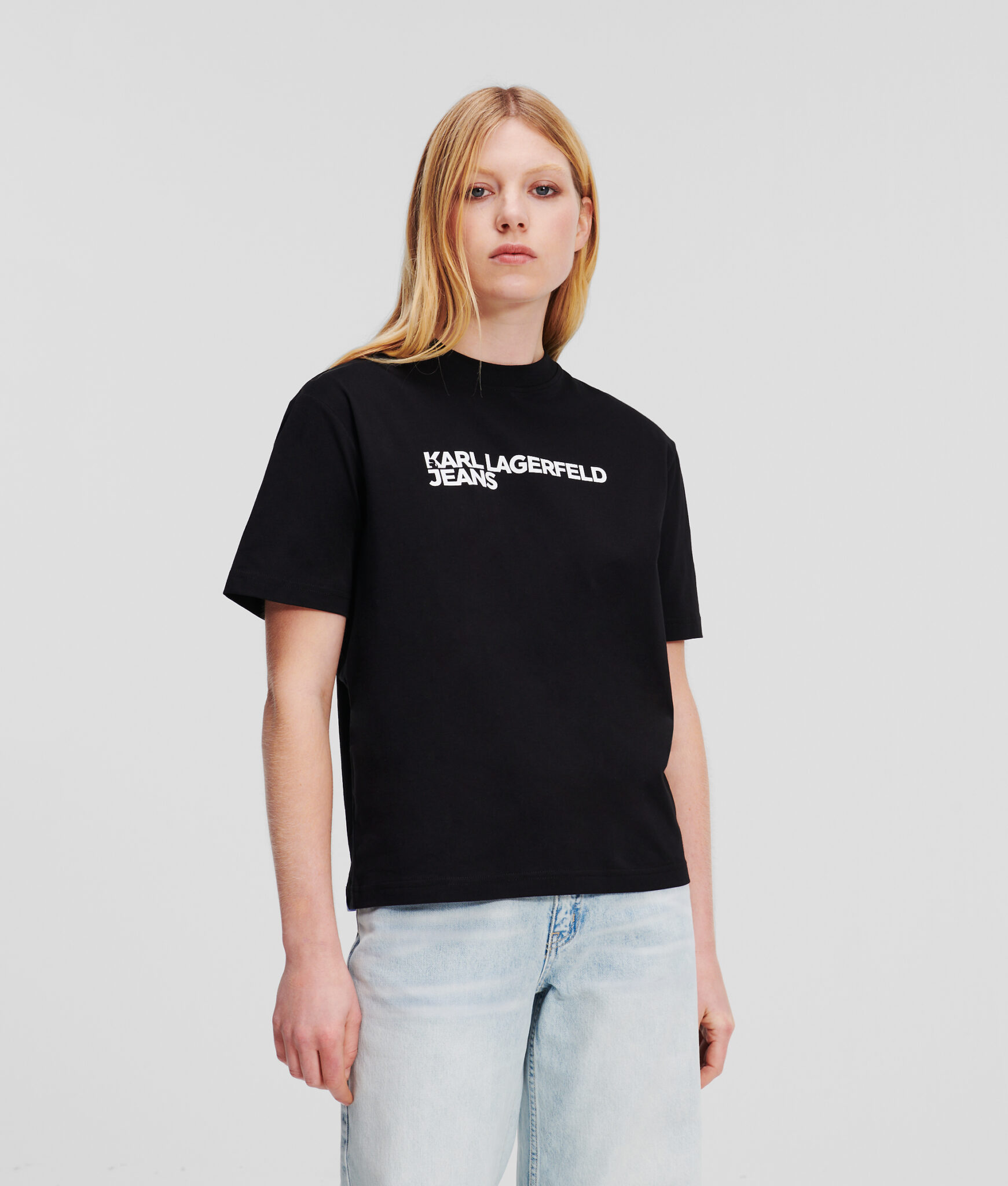 KARL LAGERFELD  JEANS KLJ REGULAR SSLV FOIL LOGO TEE | BLACK