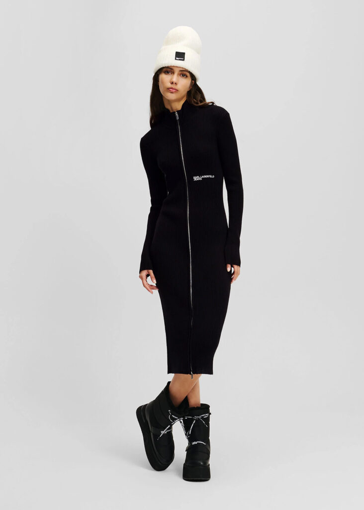 KARL LAGERFELD  JEANS KLJ LSLV KNITTED ZIP DRESS | BLACK