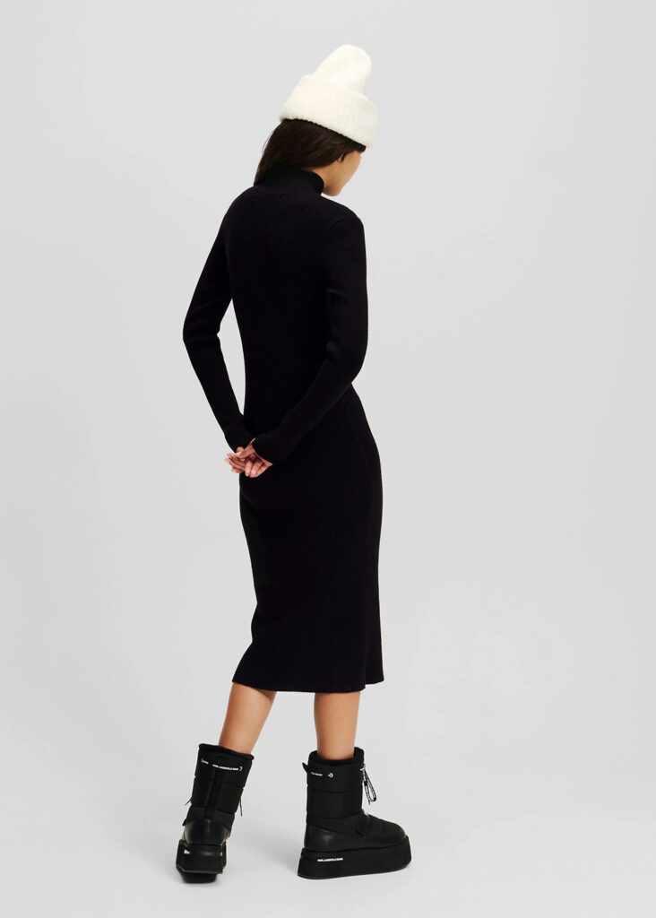 KARL LAGERFELD  JEANS KLJ LSLV KNITTED ZIP DRESS | BLACK