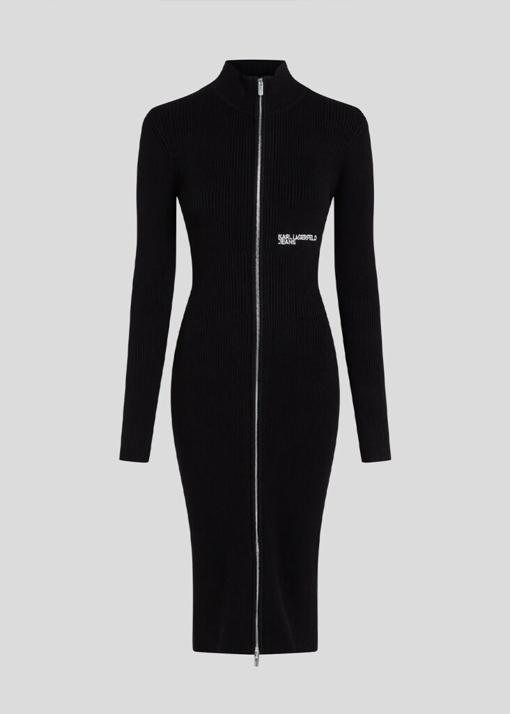 KARL LAGERFELD  JEANS KLJ LSLV KNITTED ZIP DRESS | BLACK