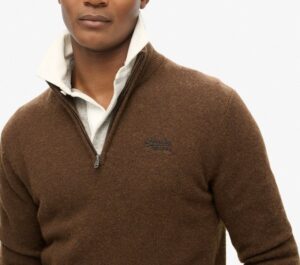 SUPERDRY OVIN ESSENTIAL EMB KNIT HALF ZIP ΠΛΕΚΤΟ ΑΝΔΡΙΚΟ | BROWN