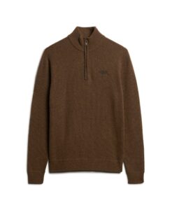 SUPERDRY OVIN ESSENTIAL EMB KNIT HALF ZIP ΠΛΕΚΤΟ ΑΝΔΡΙΚΟ | BROWN