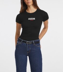 GUESS JEANS GJ SS CN SLIM RIB EMB TEE ΜΠΛΟΥΖΑ ΓΥΝΑΙΚΕΙΟ | BLACK