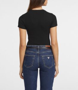 GUESS JEANS GJ SS CN SLIM RIB EMB TEE ΜΠΛΟΥΖΑ ΓΥΝΑΙΚΕΙΟ | BLACK