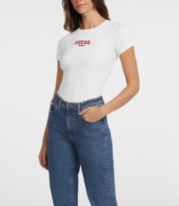 GUESS JEANS GJ SS CN SLIM RIB EMB TEE ΜΠΛΟΥΖΑ ΓΥΝΑΙΚΕΙΟ | WHITE