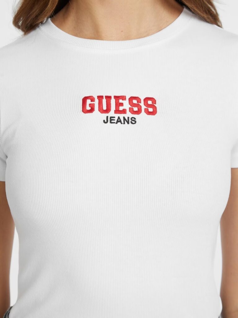 GUESS JEANS GJ SS CN SLIM RIB EMB TEE ΜΠΛΟΥΖΑ ΓΥΝΑΙΚΕΙΟ | WHITE