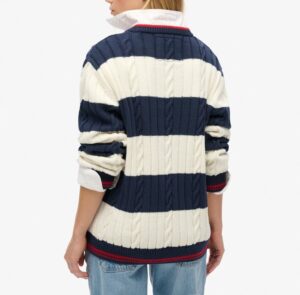 SUPERDRY OVIN STRIPE OVERSIZED CABLE V NECK ΓΥΝΑΙΚΕΙΟ | DARK BLUE