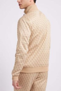 GUESS ATH KORBIN FULL ZIP TRAC- PRINTED DOUBLE KNIT ECO | BEIGE