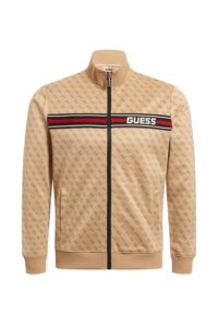 GUESS ATH KORBIN FULL ZIP TRAC- PRINTED DOUBLE KNIT ECO | BEIGE