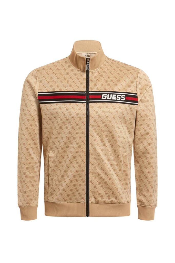 GUESS ATH KORBIN FULL ZIP TRAC- PRINTED DOUBLE KNIT ECO | BEIGE