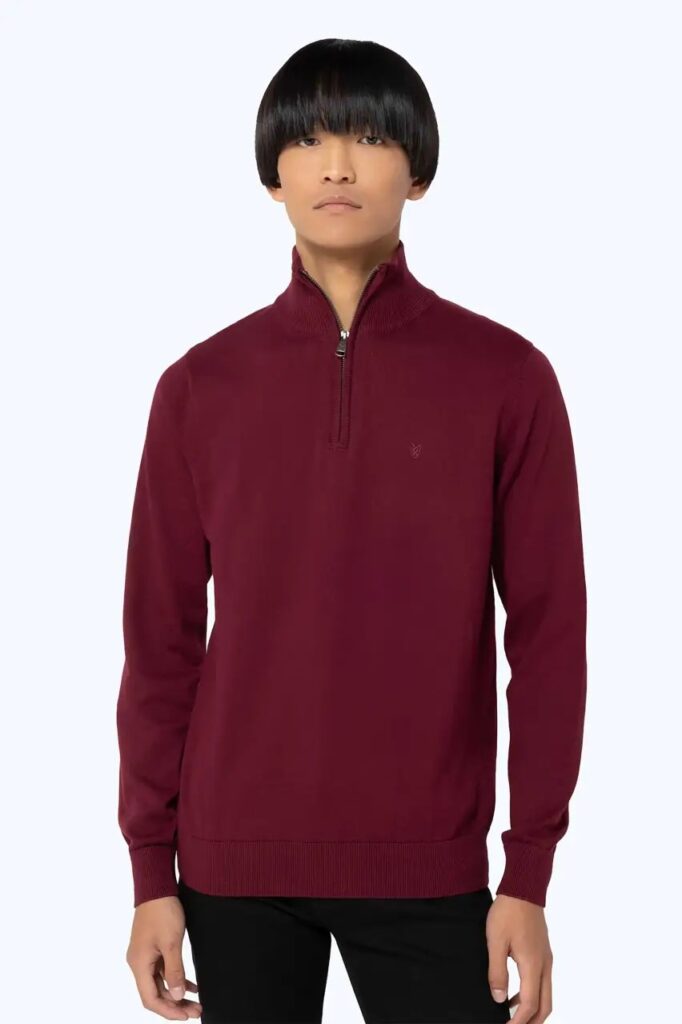 THE BOSTONIANS ΠΛΕΚΤΟ ΒΑΜΒΑΚΕΡΟ HALF-ZIP REGULAR FIT | BORDEAUX