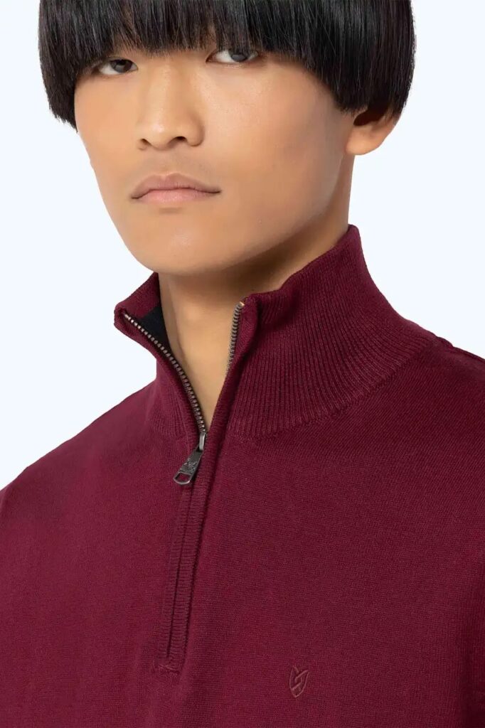 THE BOSTONIANS ΠΛΕΚΤΟ ΒΑΜΒΑΚΕΡΟ HALF-ZIP REGULAR FIT | BORDEAUX