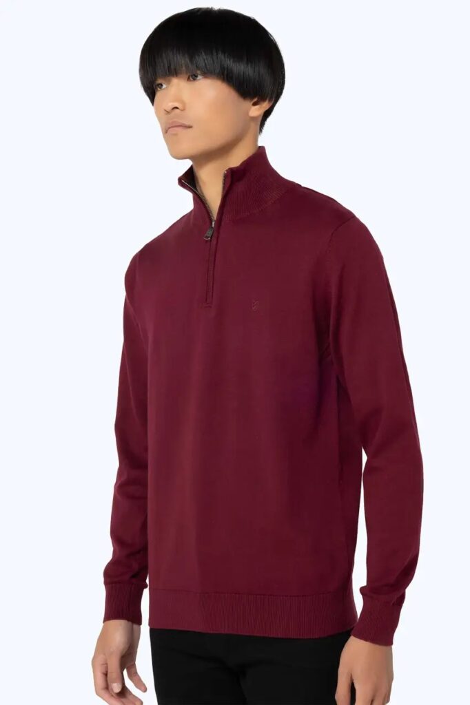 THE BOSTONIANS ΠΛΕΚΤΟ ΒΑΜΒΑΚΕΡΟ HALF-ZIP REGULAR FIT | BORDEAUX