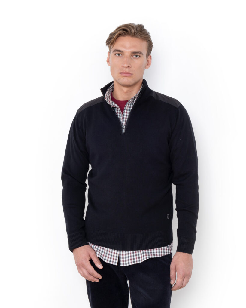 THE BOSTONIANS ΠΛΕΚΤΟ ΒΑΜΒΑΚΕΡΟ HALF-ZIP REGULAR FIT | BLACK