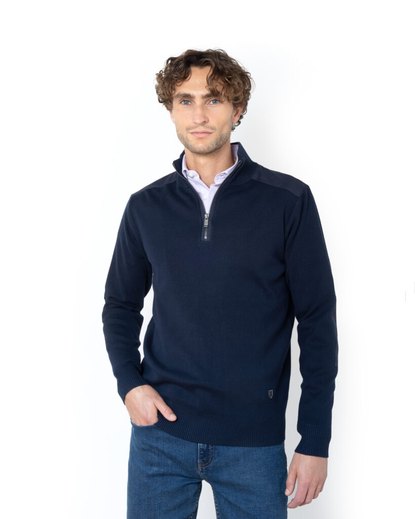 THE BOSTONIANS ΠΛΕΚΤΟ ΒΑΜΒΑΚΕΡΟ HALF-ZIP REGULAR FIT | DARK BLUE