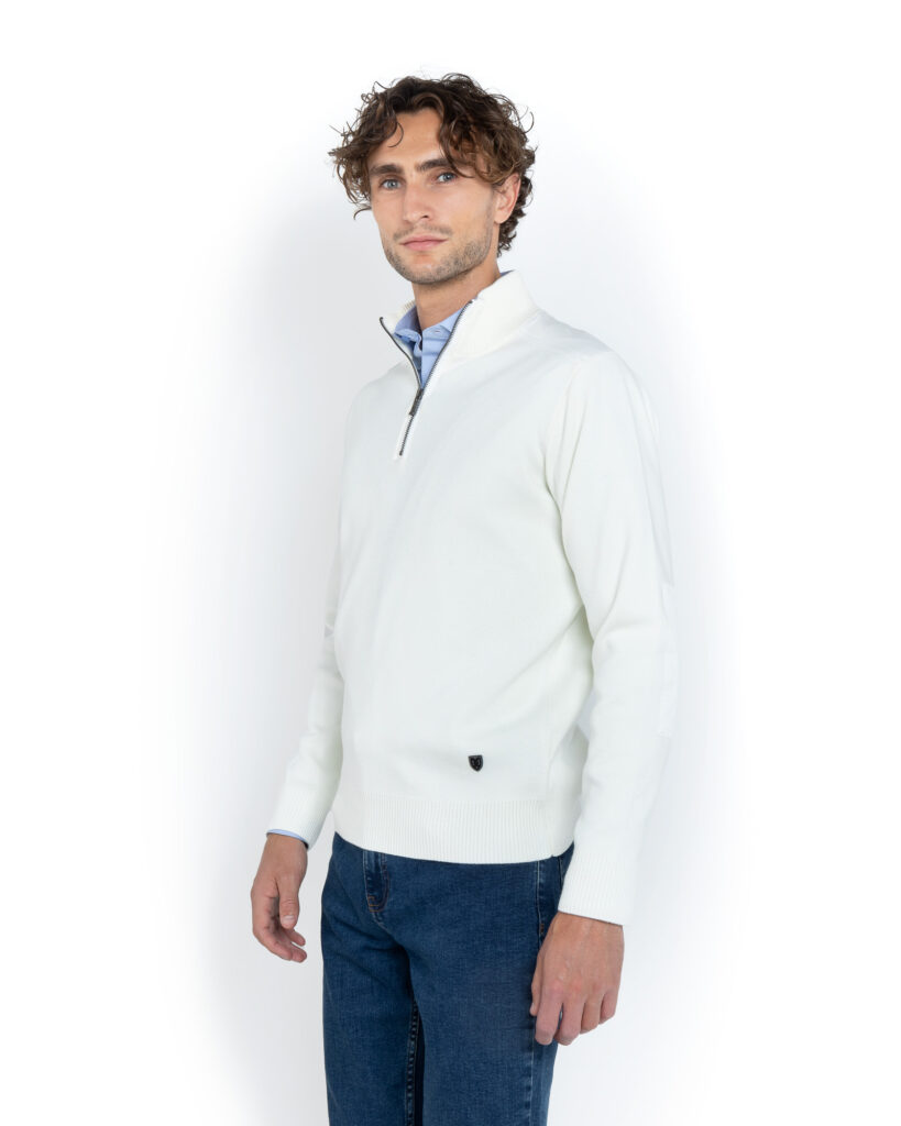 THE BOSTONIANS ΠΛΕΚΤΟ ΒΑΜΒΑΚΕΡΟ HALF-ZIP REGULAR FIT | OFF WHITE