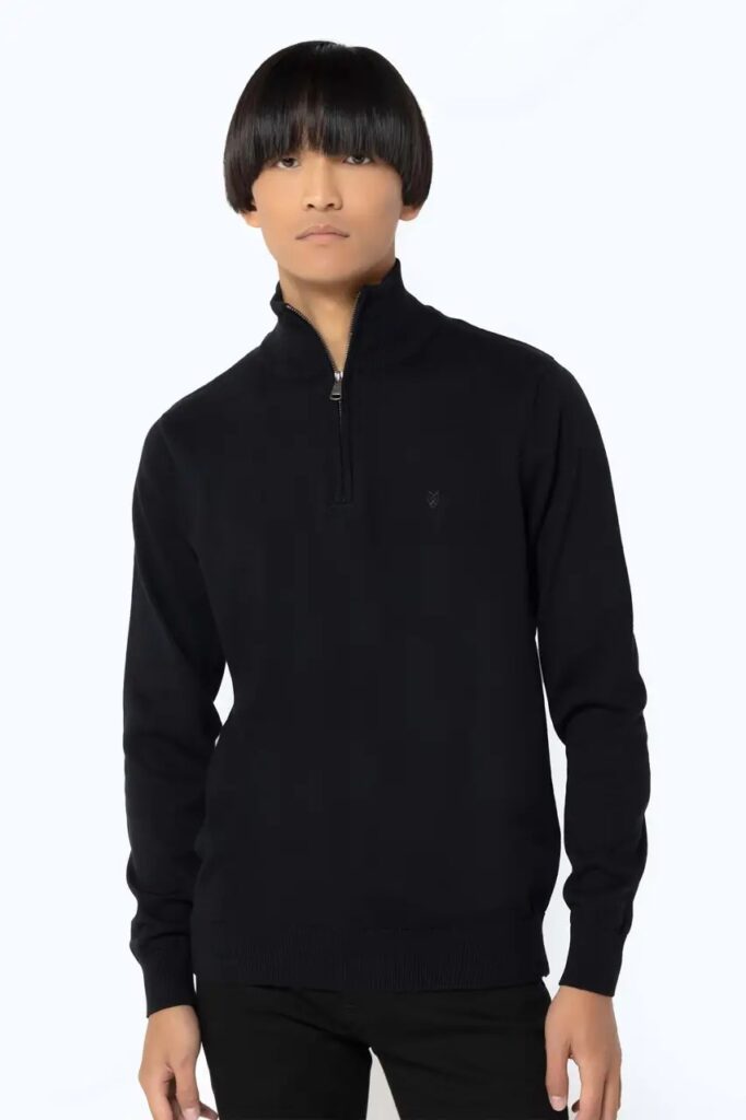 THE BOSTONIANS ΠΛΕΚΤΟ ΒΑΜΒΑΚΕΡΟ HALF-ZIP REGULAR FIT | BLACK