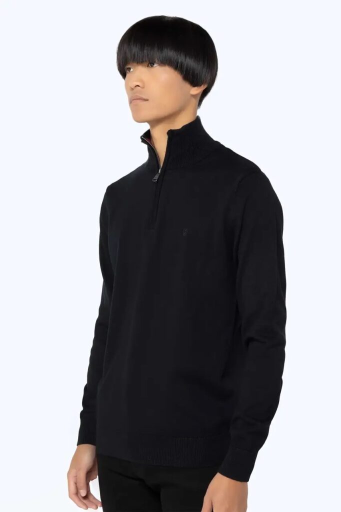 THE BOSTONIANS ΠΛΕΚΤΟ ΒΑΜΒΑΚΕΡΟ HALF-ZIP REGULAR FIT | BLACK