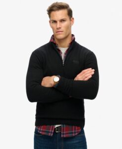 SUPERDRY OVIN ESSENTIAL EMB KNIT HALF ZIP ΠΛΕΚΤΟ ΑΝΔΡΙΚΟ | BLACK