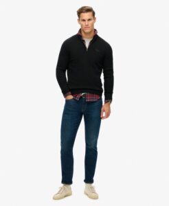 SUPERDRY OVIN ESSENTIAL EMB KNIT HALF ZIP ΠΛΕΚΤΟ ΑΝΔΡΙΚΟ | BLACK