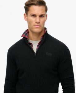 SUPERDRY OVIN ESSENTIAL EMB KNIT HALF ZIP ΠΛΕΚΤΟ ΑΝΔΡΙΚΟ | BLACK