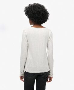 SUPERDRY BOUT LONG SLEEVE V NECK JERSEY TOP ΜΠΛΟΥΖΑ | LIGHT GREY