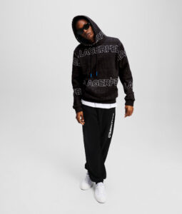 KARL LAGERFELD JEANS KLJ REGULAR AOP TEXT HOODIE A1M20031 | BLACK&WHITE