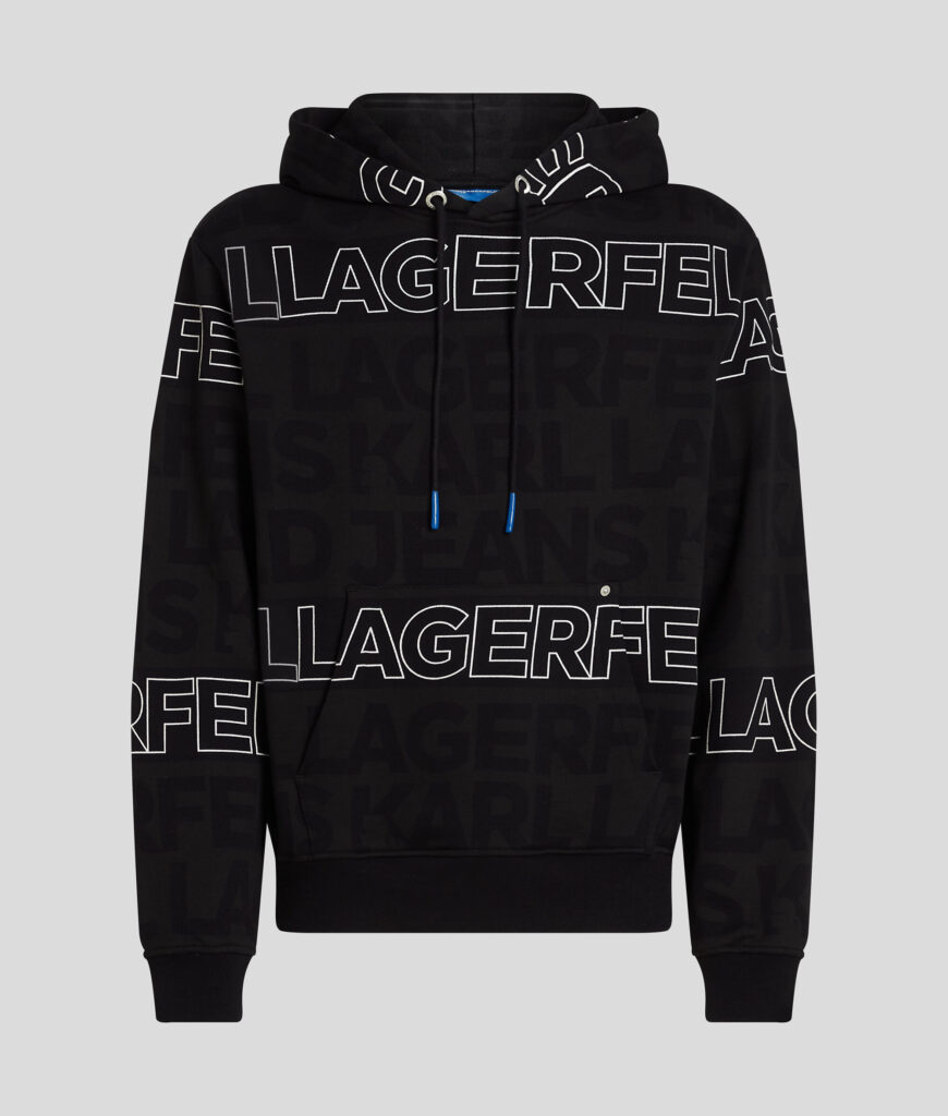 KARL LAGERFELD JEANS KLJ REGULAR AOP TEXT HOODIE A1M20031 | BLACK&WHITE