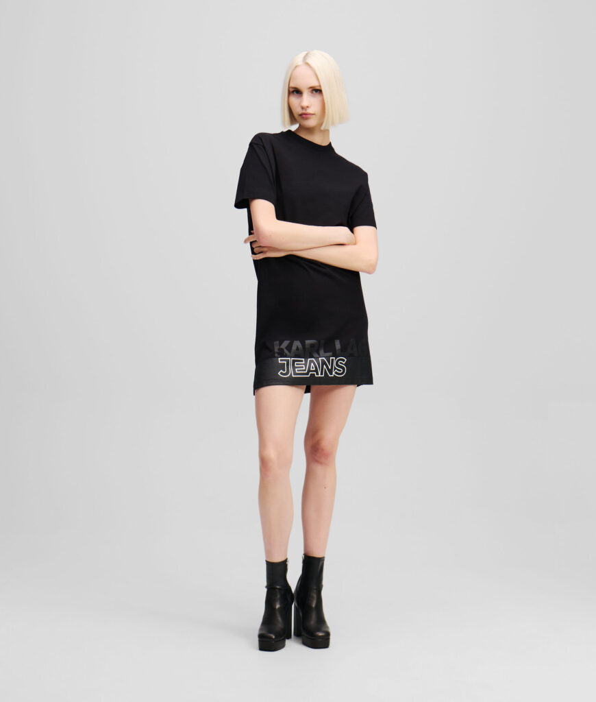 KARL LAGERFELD JEANS KLJ RELAXED GRAPHIC TEE DRESS A1W13015 | BLACK