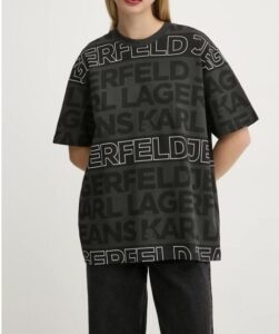 KARL LAGERFELD JEANS KLJ RELAXED AOP TEXT TEE A1W17110 | BLACK&WHITE