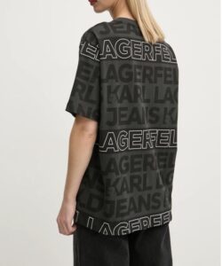 KARL LAGERFELD JEANS KLJ RELAXED AOP TEXT TEE A1W17110 | BLACK&WHITE