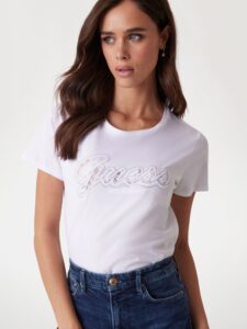 GUESS SS SCRIPT LACE LOGO EASY TEE ΜΠΛΟΥΖΑ ΓΥΝΑΙΚΕΙΟ | WHITE