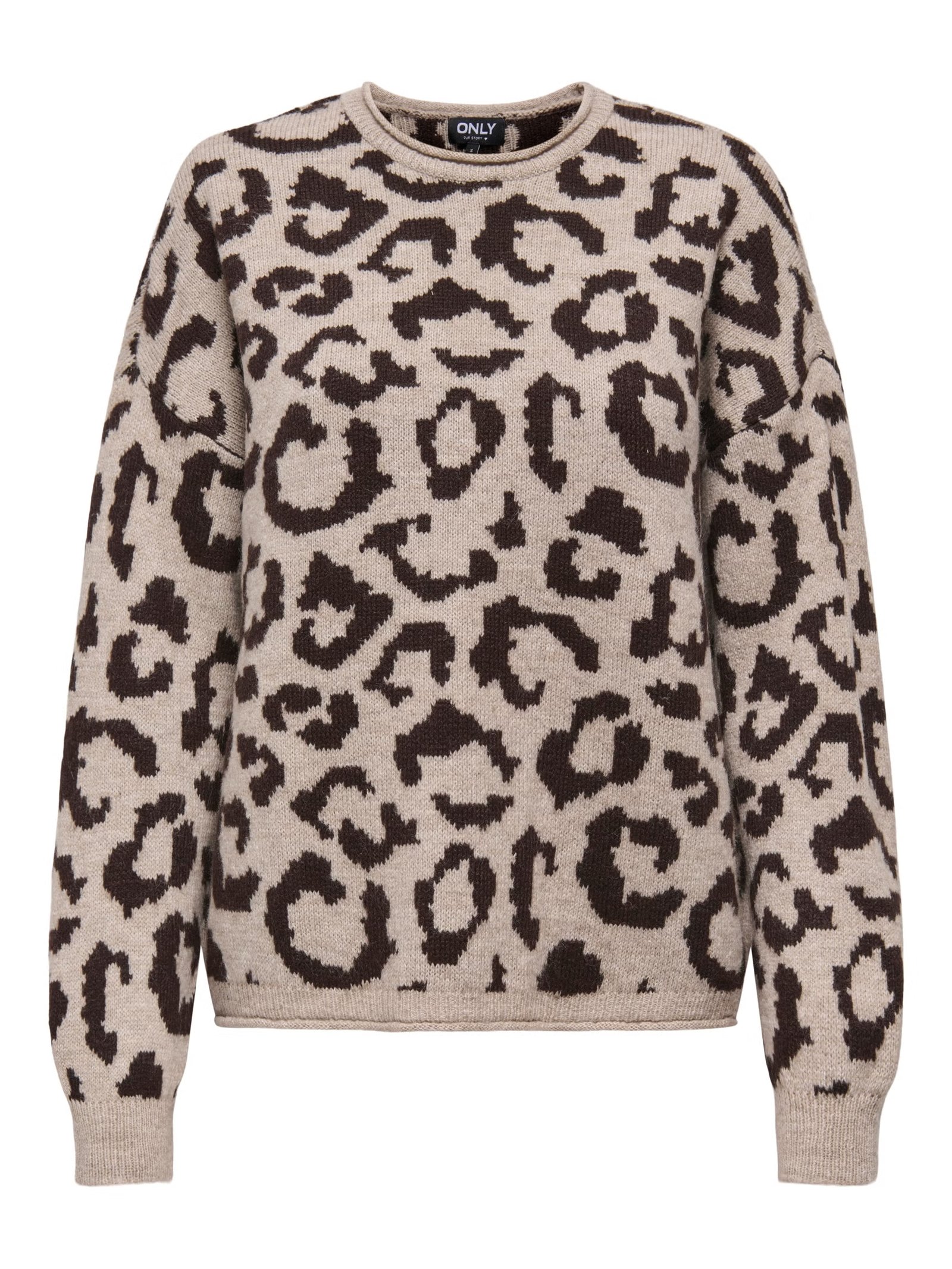 ONLJADE ANIMAL LS O-NECK KNT NOOS | BEIGE