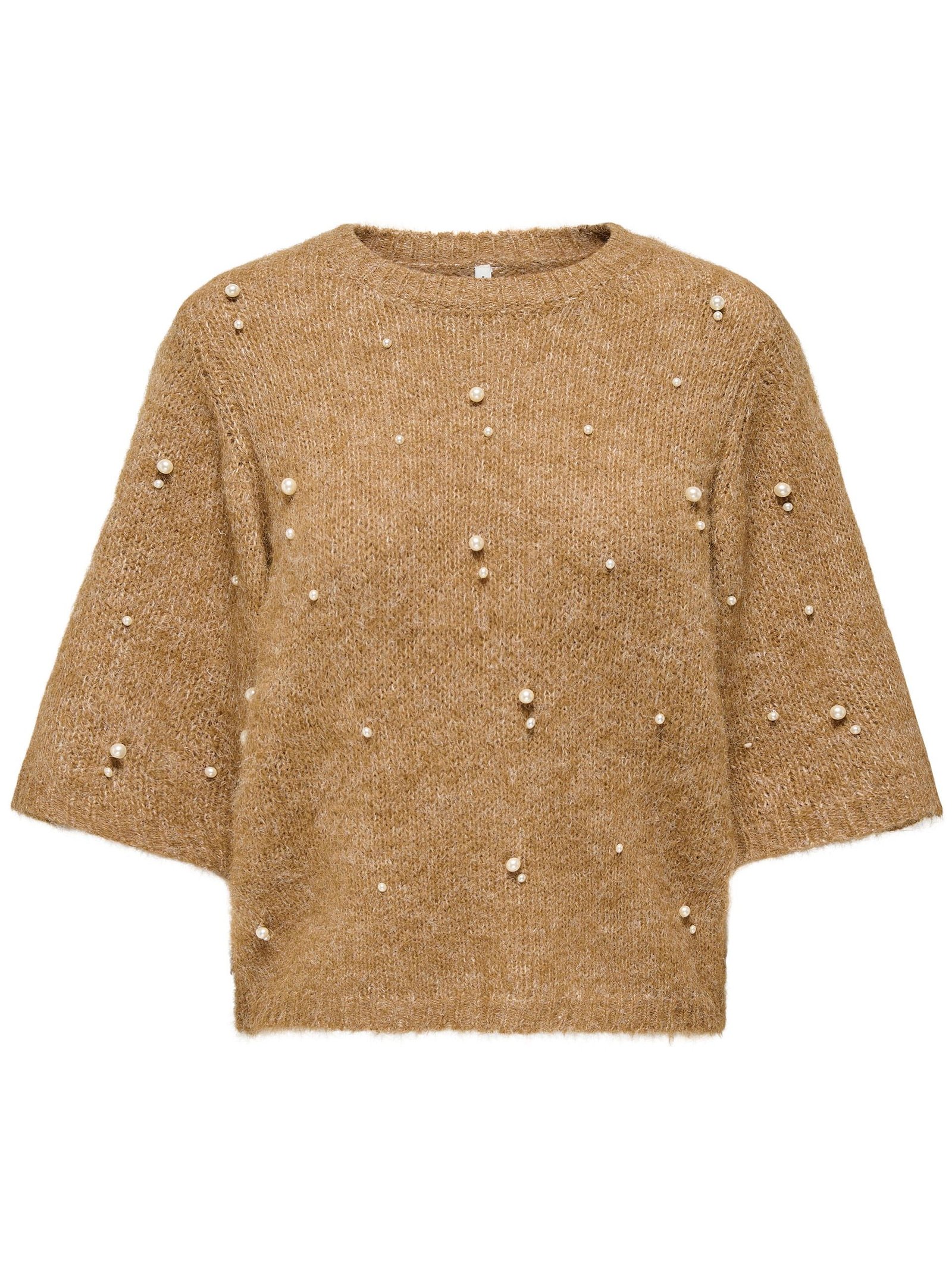 ONLDOLLY SS PEARL O-NECK CC KNT | LIGHT BROWN