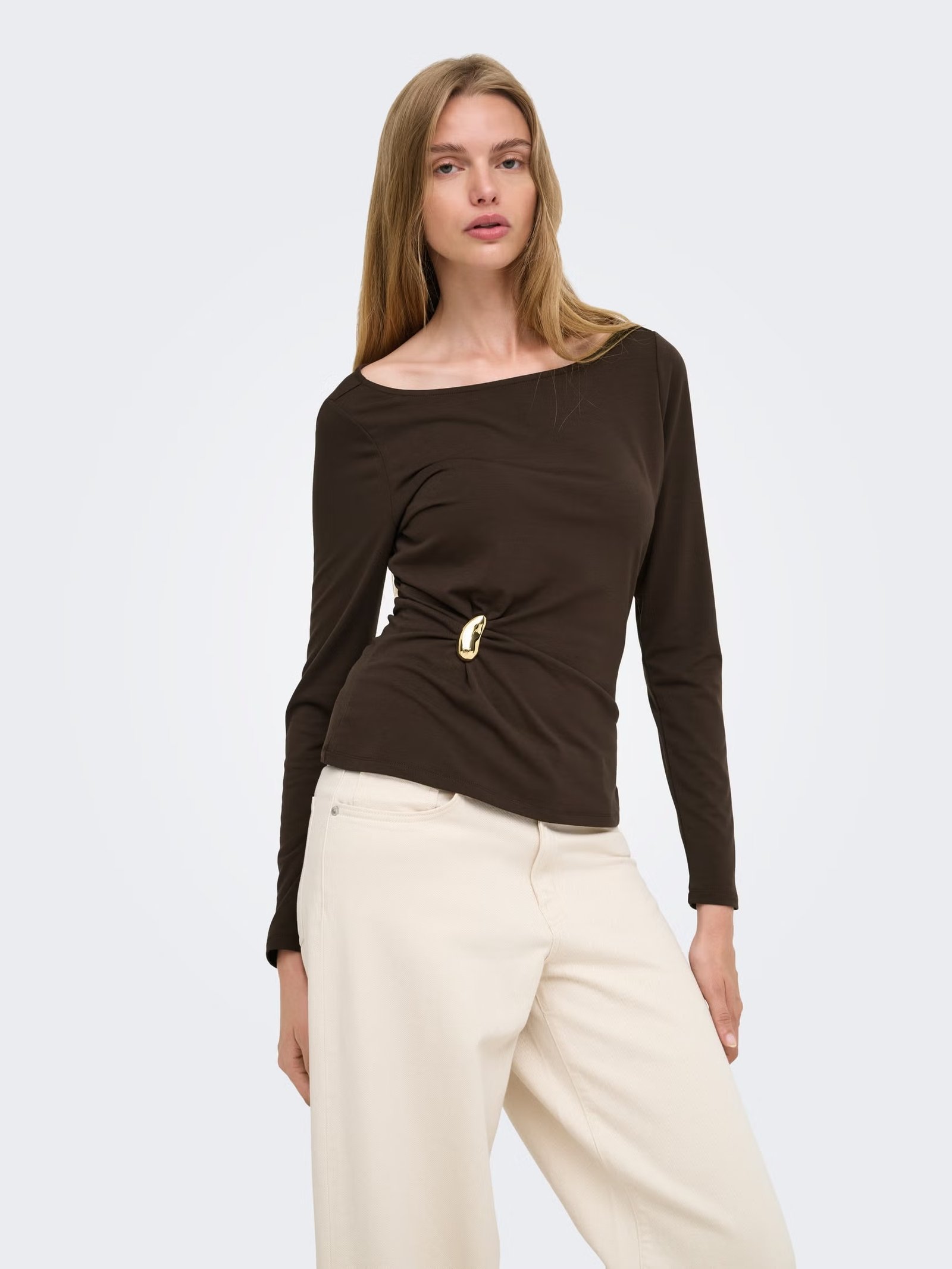 ONLELENA L/S BOATNECK METAL TOP JRS NOOS | BROWN
