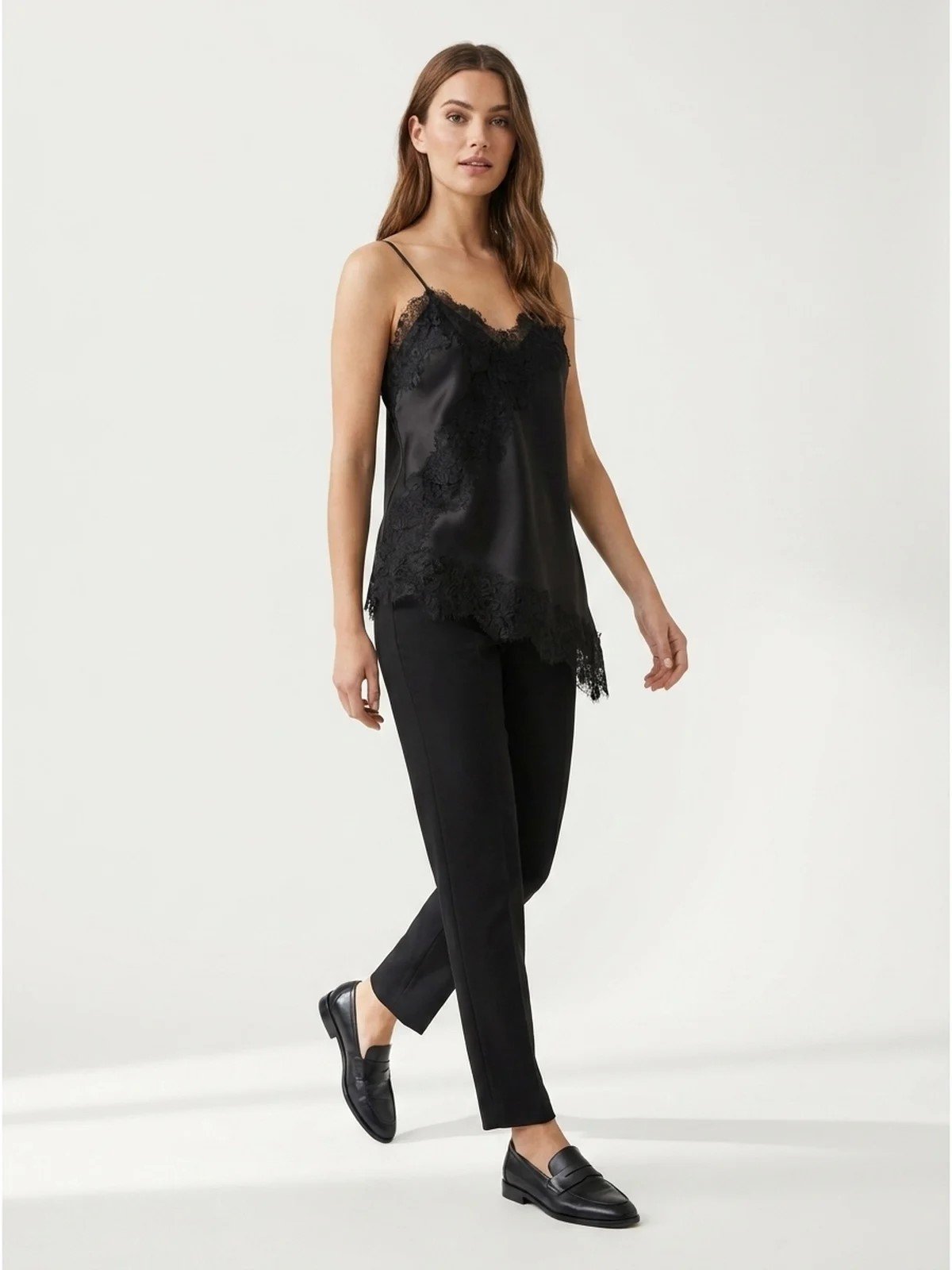 ONLINDONA STRAP SATIN LACE TOP WVN | BLACK