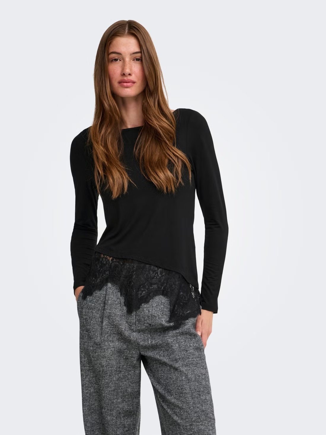 ONLLAILA L/S LACE MIX TOP JRS NOOS | BLACK