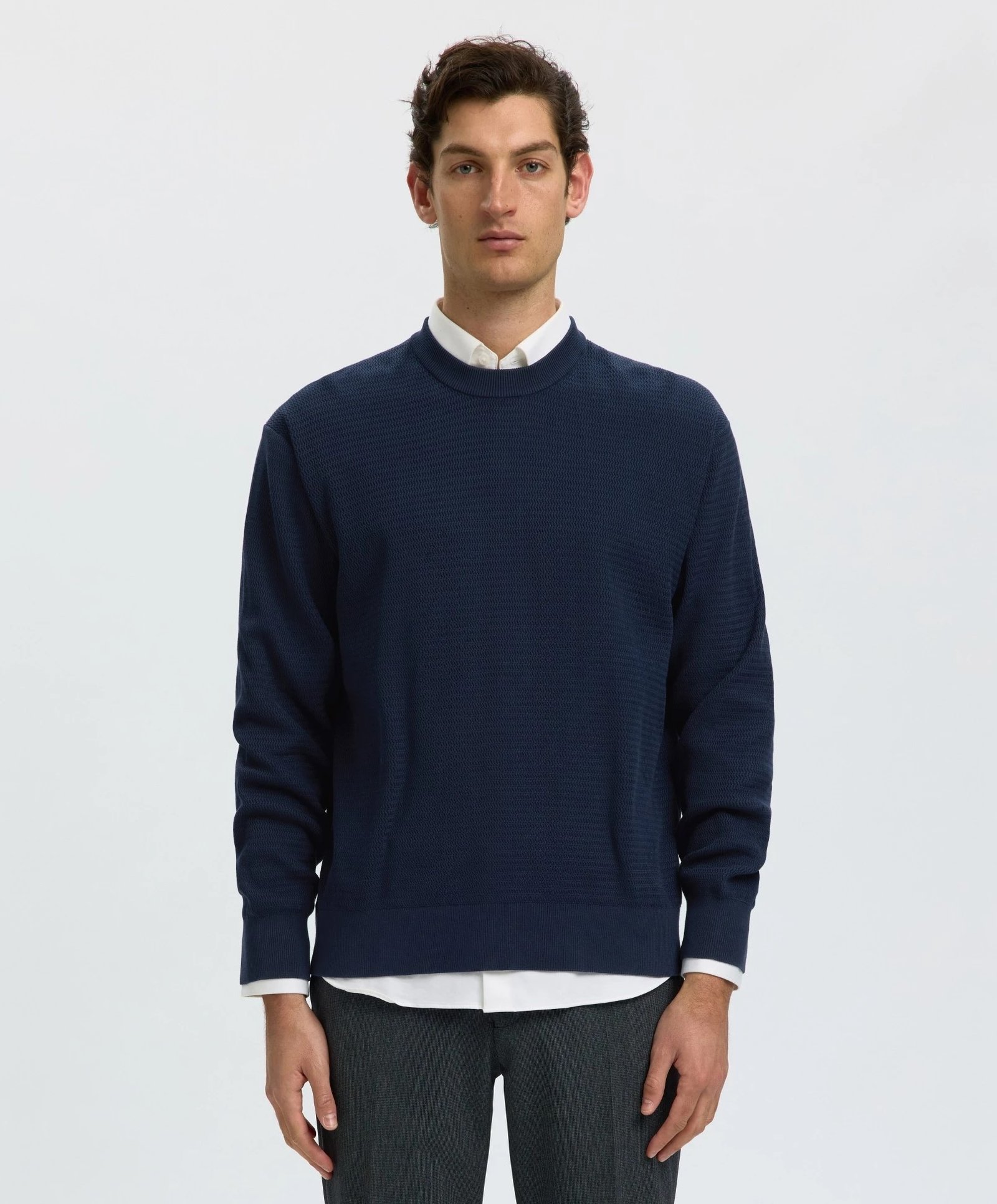 SLMTORN LS STRUCTURE CREW NECK | DARK BLUE
