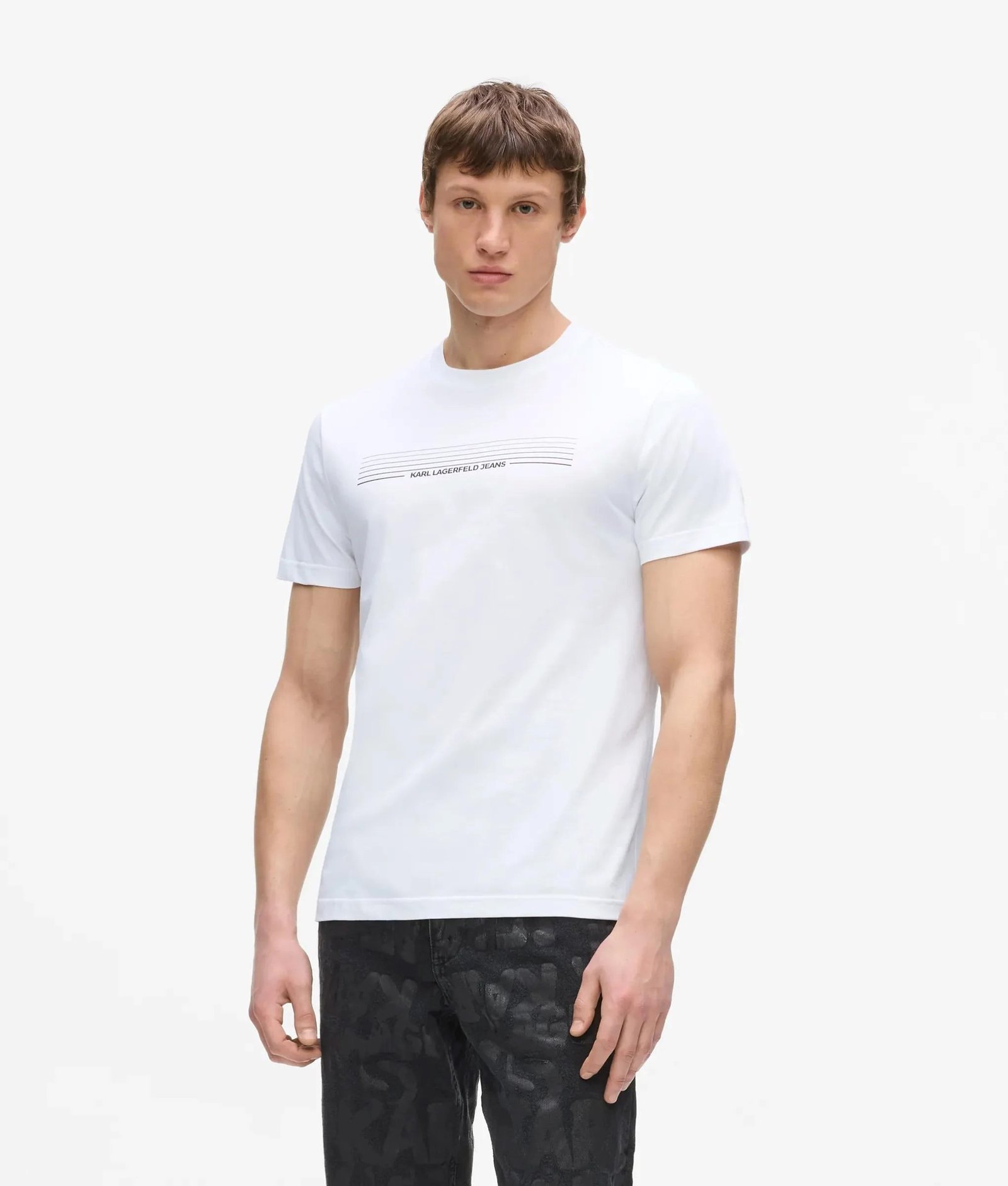 KLJ SLIM STRIPES LOGO TEE | WHITE