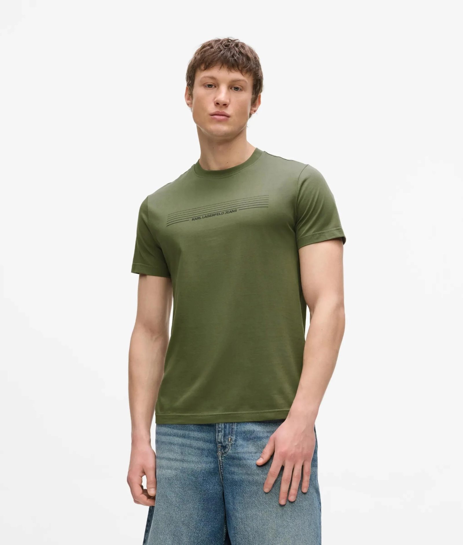 KLJ SLIM STRIPES LOGO TEE | KHAKI