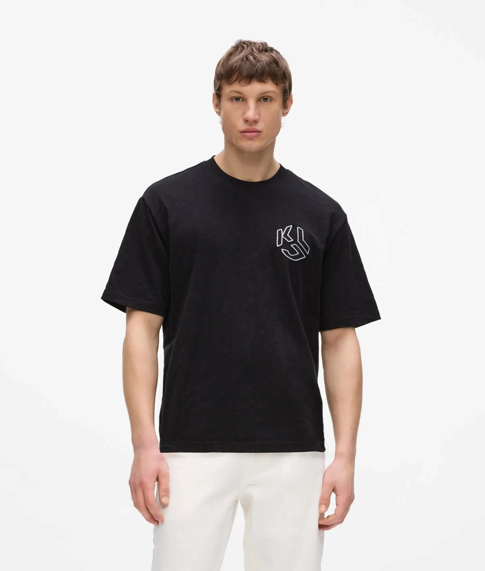 KLJ BOXY DISTRESSED LOGO TEE | BLACK