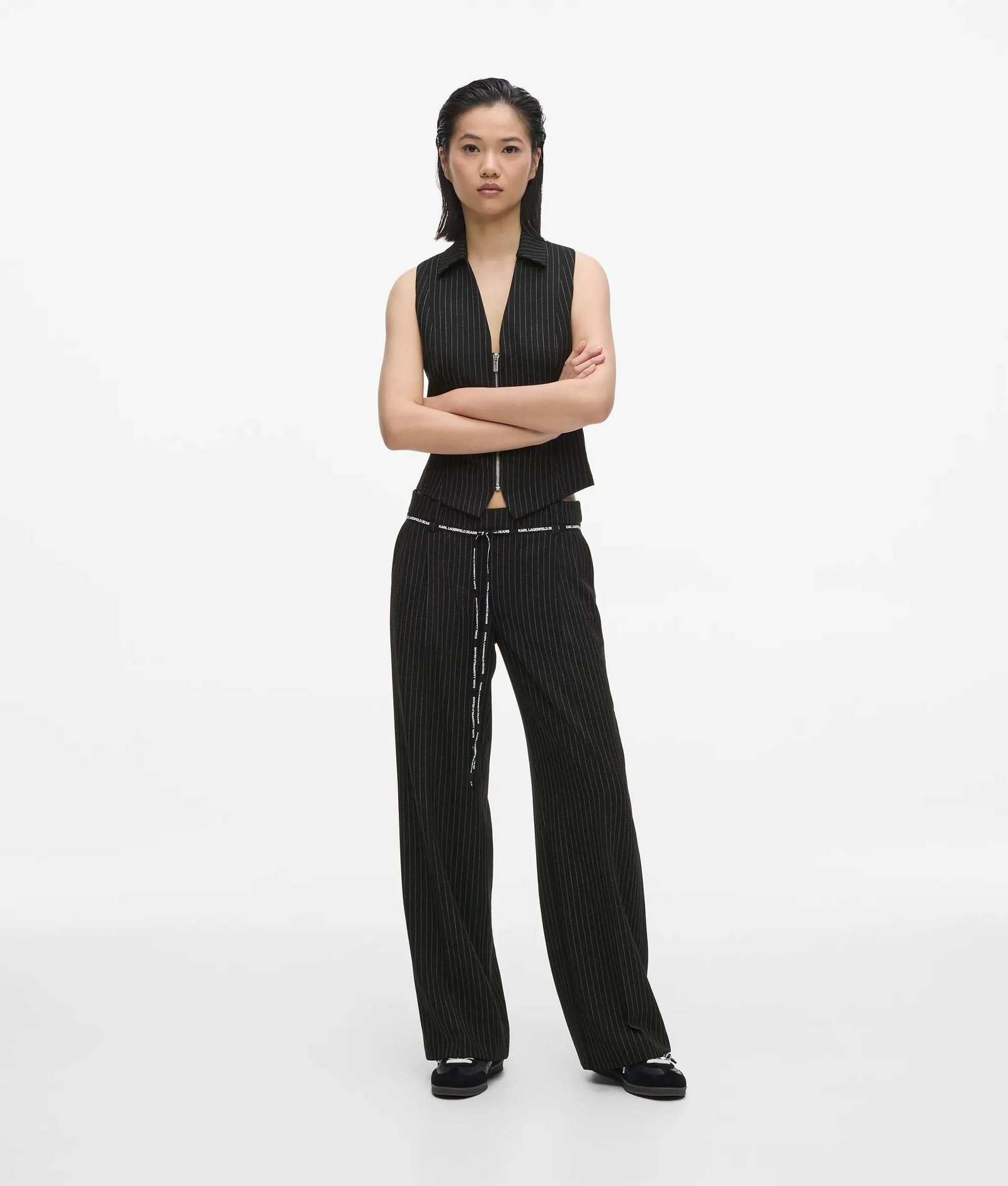 KLJ PINSTRIPE TAILORED PANT | BLACK