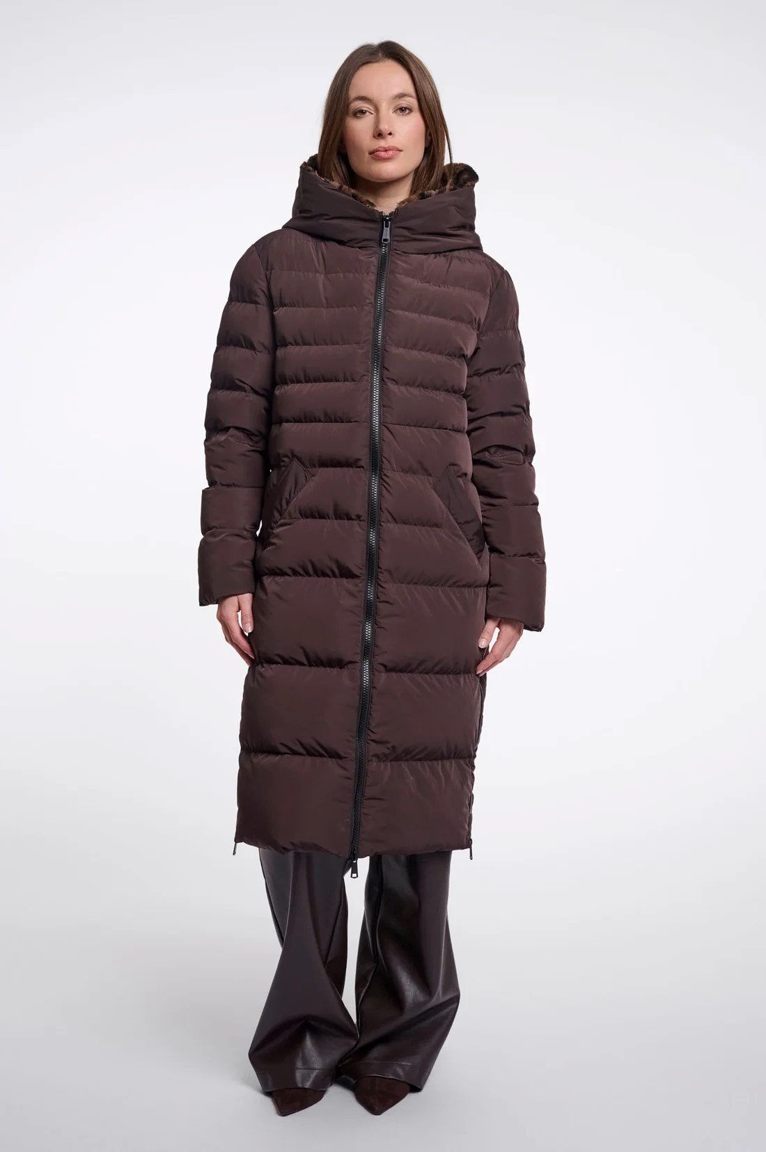Keilafur.7002612W LONG PADDED HOODED COAT | BROWN