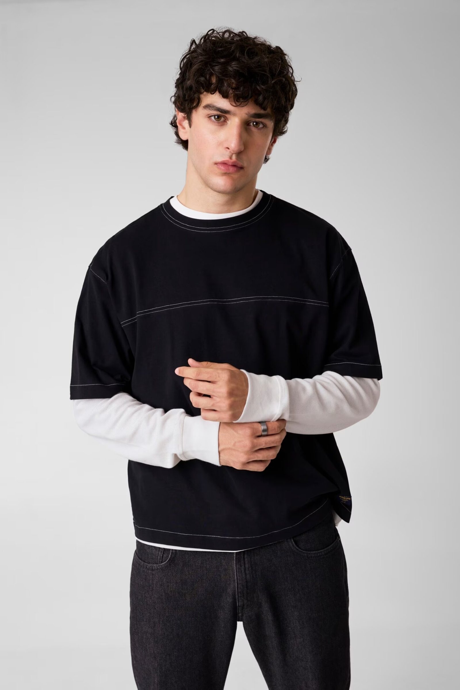 GJ CONTRAST STITCH BOXY JERSEY ΜΠΛΟΥΖΑ ΑΝΔΡΙΚΟ | BLACK
