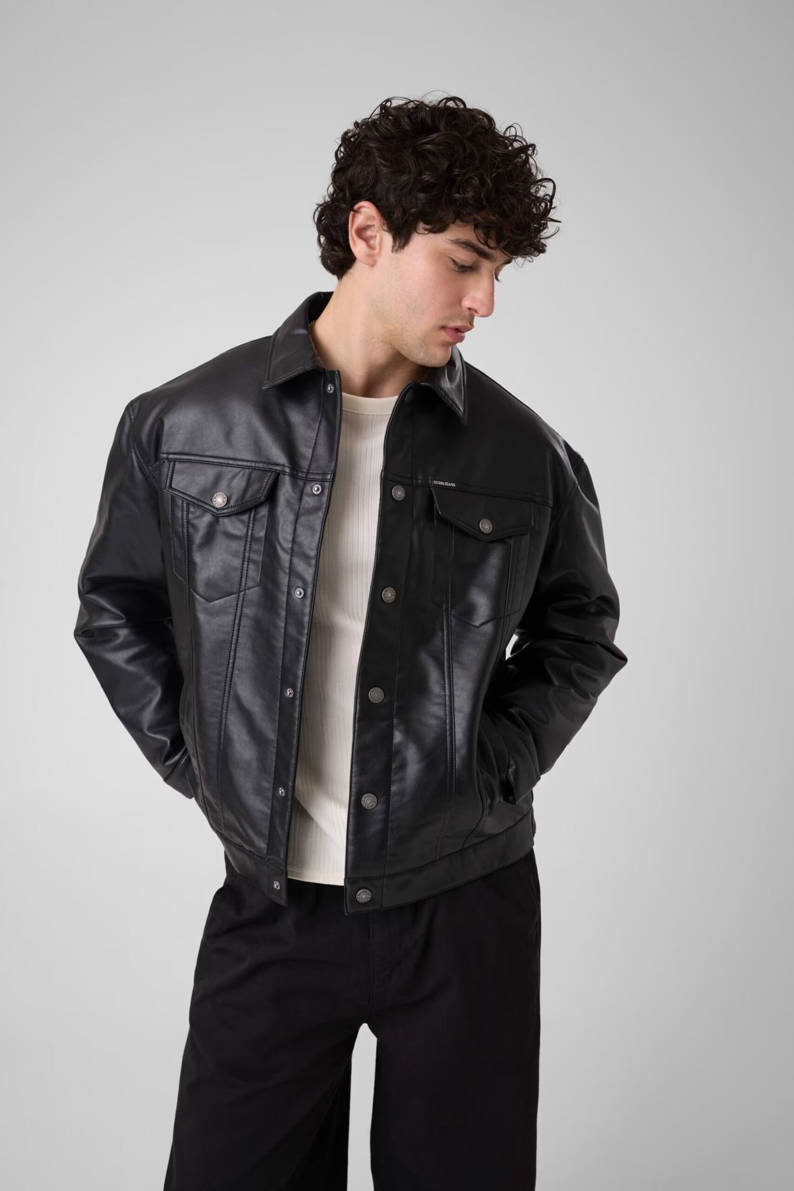 GJ PU LEATHER TRUCKER JACKET ΜΠΟΥΦΑΝ ΑΝΔΡΙΚΟ | BLACK
