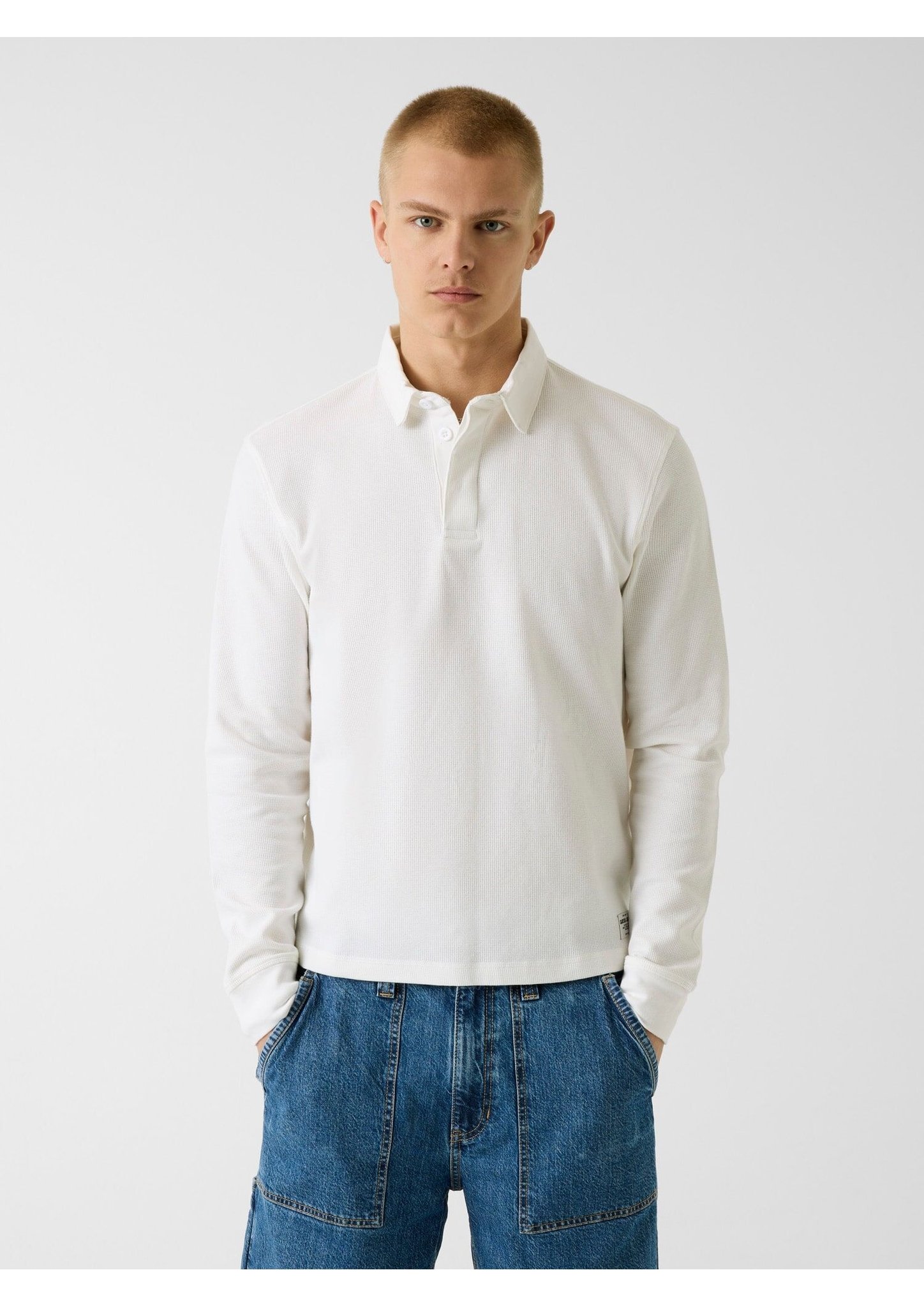 MENS REG FIT WAFFLE RUGBY ΜΠΛΟΥΖΑ ΑΝΔΡΙΚΟ | OFF WHITE
